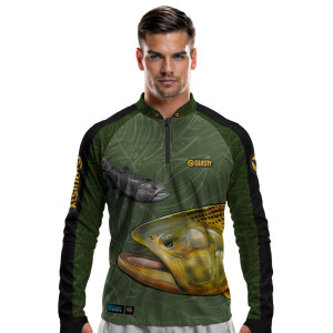 Camisa Premium - Pro Elite Dourado Do Rio Verde Musgo Pesca Esportiva - DryUv50+ Punho Luva