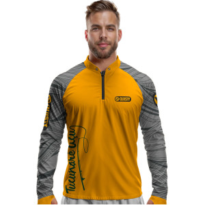 Camisa Premium - Pro Elite Just Hook It Tucunaré Amarelo Sol - Pesca Esportiva - DryUv50+ Punho Luva