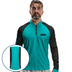 Combo Premium - Pro Elite Just Hook It Tucunaré Azul Maré - Camisa + Punho Luva + Máscara Premium DryUv50+