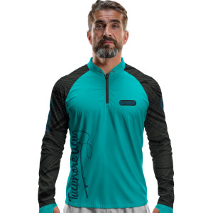 Camisa Premium - Pro Elite Just Hook It Tucunaré Azul Maré - Pesca Esportiva - DryUv50+ Punho Luva