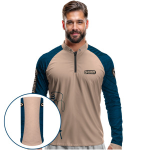 Combo Premium - Pro Elite Just Hook It Tucunaré Azul Petróleo - Camisa + Punho Luva + Máscara Premium DryUv50+