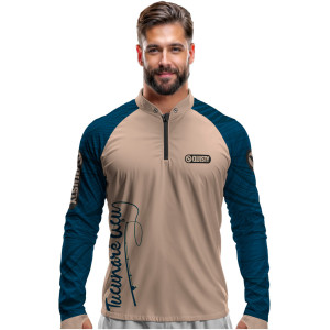 Camisa Premium - Pro Elite Just Hook It Tucunaré Azul Petróleo - Pesca Esportiva - DryUv50+ Punho Luva