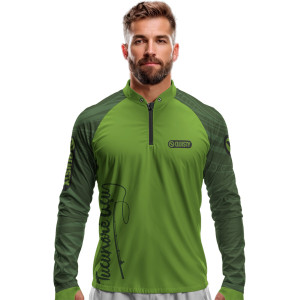 Camisa Premium - Pro Elite Just Hook It Tucunaré Oliva - Pesca Esportiva - DryUv50+ Punho Luva
