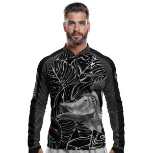 Camisa Premium - Pro Elite Tucunaré Azul Black Pesca Esportiva - DryUv50+ Punho Luva