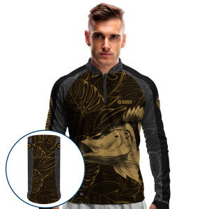 Combo Premium - Pro Elite Tucunaré Azul Gold - Camisa + Punho Luva + Máscara Premium DryUv50+