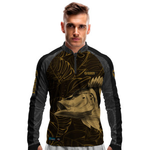 Camisa Premium - Pro Elite Tucunaré Azul Gold Pesca Esportiva - DryUv50+ Punho Luva