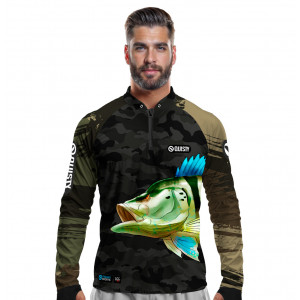 Camisa Premium - Pro Elite Voraz Tucunaré Azul - Pesca Esportiva - DryUv50+ Punho Luva