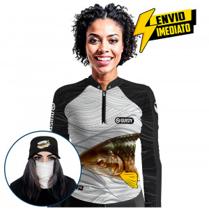Super Combo Premium - Pro Elite Piapara Feminina Pesca Esportiva - Camisa + Punho Luva + Máscara + Boné DryUv50+ Envio Imediato