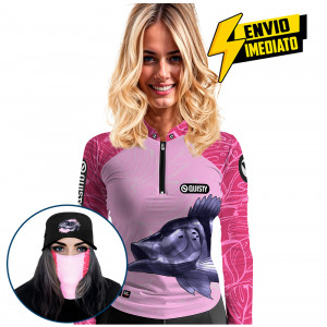 Super Combo Premium - Pro Elite Tucunaré Azul Feminina - Camisa + Punho Luva + Máscara + Boné DryUv50+ Envio Imediato