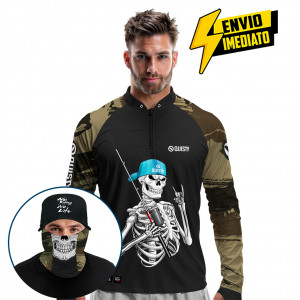 Super Combo Premium - Pro Elite No Fishing No Life Pesca Esportiva - Camisa + Punho Luva + Máscara + Boné DryUv50+ Envio Imediato