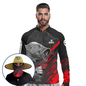 Super Combo VIP - Pro Elite Pescador De Tucuna - Pesca Esportiva - Camisa + Punho Luva + Máscara Premium + Chapéu DryUv50+