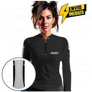 Combo Premium - Pro Elite Sport Clean Preta Feminina - Camisa + Punho Luva + Máscara DryUv50 Envio Imediato