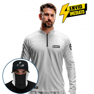 Super Combo Premium - Pro Elite Sport Clean Branca - Camisa + Punho Luva + Máscara + Boné DryUv50+ Envio Imediato