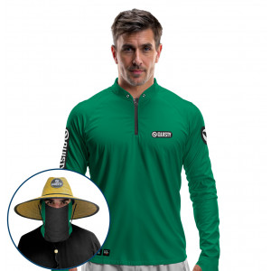 Super Combo VIP - Pro Elite Sport Clean Green Flag - Camisa + Punho Luva + Máscara + Chapéu DryUv50+