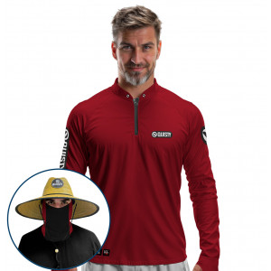 Super Combo VIP - Pro Elite Sport Clean Wine - Camisa + Punho Luva + Máscara + Chapéu DryUv50+