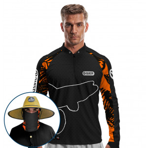 Super Combo VIP - Pro Elite Traíra Fisherman - Pesca Esportiva - Camisa + Punho Luva + Máscara + Chapéu DryUv50+