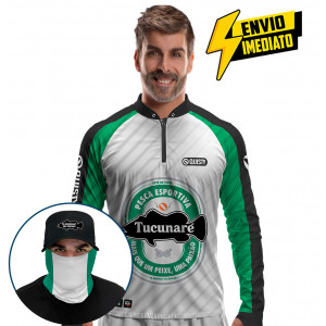 Super Combo Premium - Pro Elite Tucuna Beer Pesca Esportiva - Camisa + Punho Luva + Máscara + Boné DryUv50+ Envio Imediato