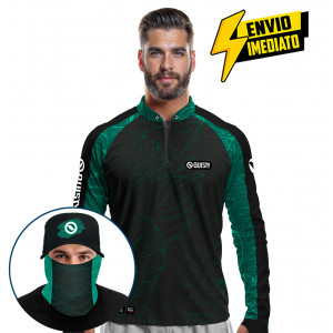Super Combo Premium - Pro Elite Tucunaré Azul Clean Pesca Esportiva - Camisa + Punho Luva + Máscara + Boné DryUv50+ Envio Imediato