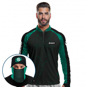 Super Combo Premium - Pro Elite Tucunaré Azul Clean Pesca Esportiva - Camisa + Punho Luva + Máscara + Boné DryUv50+