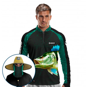 Combo VIP - Pro Elite Tucunaré Azul Pesca Esportiva - Camisa + Máscara + Chapéu DRYUV50+