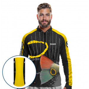Combo Premium - Pro Elite Tucunaré Cauda Pesca Esportiva - Camisa + Punho Luva + Máscara Premium DryUv50+