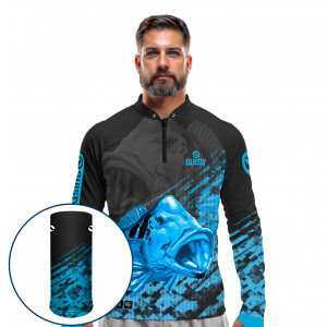 Combo Premium - Pro Elite Tucunaré Minha Paixão Pesca Esportiva - Camisa + Punho Luva + Máscara Premium DryUv50+ Produção Turbo!