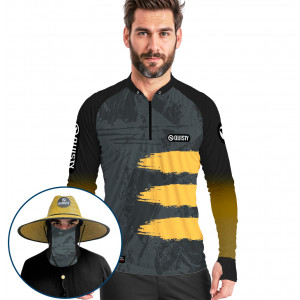 Super Combo VIP - Pro Elite Tucunaré Fisherman - Pesca Esportiva - Camisa + Punho Luva + Máscara + Chapéu DryUv50+