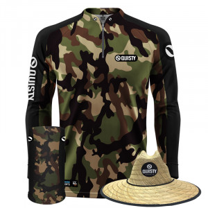 Combo VIP - Pro Elite Army Pantanal Pesca Esportiva - Camisa + Punho Luva + Máscara Premium + Chapéu DryUv50+