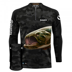 Combo Premium - Pro Elite Trairão Pesca Esportiva - Camisa + Punho Luva + Máscara Premium DryUv50+