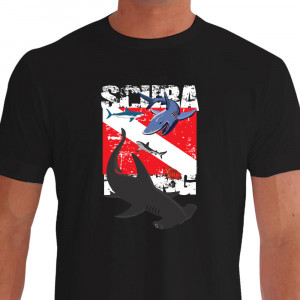 Camiseta de Mergulho Scuba Sharks - Algodão