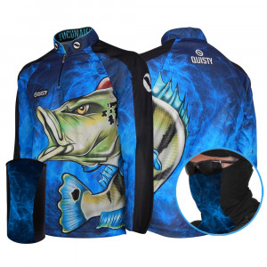 Combo Pro Elite Tucunaré Azul Pesca Esportiva Camisa + Máscara DryUv50+