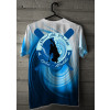 Camiseta - Stand Up Paddle - Origem SUP 1960 Waikiki Dois Remos Cruzando Efeito Onda na Malha Costas Azul Cabide