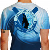 Camiseta - Stand Up Paddle - Origem SUP 1960 Waikiki Dois Remos Cruzando Efeito Onda na Malha Costas Azul Azul