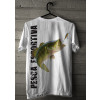 Camiseta - Pesca Esportiva -  Arte de Viver Pescador Pé Quente Fisgando Peixe Matreiro Lisa Costas Branca