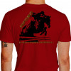 Camiseta - Hipismo - Equitação Cavaleiro Frase Ultrapassando Barreiras Costas Vermelha