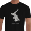 Camiseta - Parkour - Salto com Distância Ilustração Traceur Estilizado Prédios e Ruas Frase PK Can´t Be Stopped - PRETA