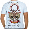 Camiseta - Muay Thai - Mongkon Duas Caveiras Ritual Ram Muay Costas Branca