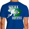 Camiseta - Mergulho - Scuba Diving Mergulhador Mapa e Bandeira do Brasil Costas Azul