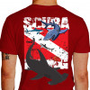 Camiseta - Mergulho - Espécies de Tubarão Bandeira Mergulhador Submerso Diver Down Scuba Diving Lisa Costas Vermelha