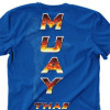 Camiseta - Muay Thai - Chute Lateral Tip-Kang Texto Chamas Fogo Costas Azul