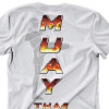 Camiseta - Muay Thai - Chute Lateral Tip-Kang Texto Chamas Fogo Costas Branco