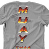 Camiseta - Muay Thai - Chute Lateral Tip-Kang Texto Chamas Fogo Costas Cinza
