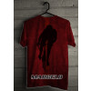 Camiseta - Ciclismo - Tecido Efeito Asfalto Faixa Amarela Ciclista Escapada Sombra Frente Costas Vermelha