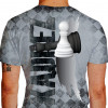 Camiseta - Xadrez - Tecido Estampa Mesa Texto Efeito Peão Derrubando Rei Xeque-Mate Costas Cinza