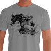 Camiseta - Hipismo - Cavaleiro e Cavalo Qualidade Técnica Salto Costas Cinza