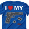 Camiseta - Tiro Esportivo - I Love My Arma Glock Marcas de Tiro IPSC Costas Azul