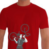 Camiseta - Ciclismo - Ciclista Retrô Levantando a Bike Frente Vermelha
