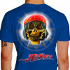 Camiseta - Air Race - Piloto Caveira Hélice Girando Alta Velocidade Capacete Tribal Fogo Lisa Costas Azul