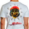 Camiseta - Air Race - Piloto Caveira Hélice Girando Alta Velocidade Capacete Tribal Fogo Lisa Costas Branca