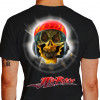 Camiseta - Air Race - Piloto Caveira Hélice Girando Alta Velocidade Capacete Tribal Fogo Lisa Costas Preta